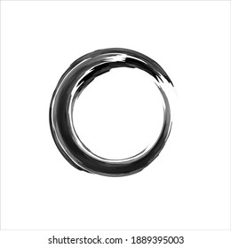 Zen Enso Symbol. Ink Painted Enso Zen Circle. Logo, Emblem Design. Brush Drawn Buddhist Sign. Fine Art Element. Stroke Round Shape. Original Freestyle Ring. Enso Vector Symbol.