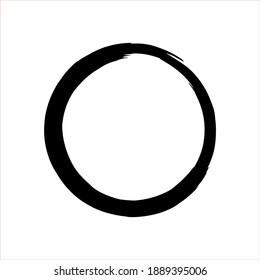 Zen Enso Symbol. Ink Painted Enso Zen Circle. Logo, Emblem Design. Brush Drawn Buddhist Sign. Fine Art Element. Stroke Round Shape. Original Freestyle Ring. Enso Vector Symbol.