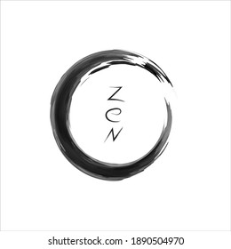 Zen Enso Symbol. Ink Painted Enso Zen Circle. Logo, Emblem Design. Brush Drawn Buddhist Sign. Fine Art Element. Stroke Round Shape. Original Freestyle Ring. Enso Vector Symbol.