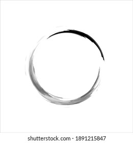 Zen Enso Symbol. Ink Painted Enso Zen Circle. Logo, Emblem Design. Brush Drawn Buddhist Sign. Fine Art Element. Stroke Round Shape. Original Freestyle Ring. Enso Vector Symbol.