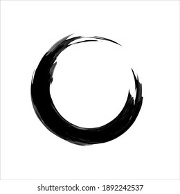 Zen Enso Symbol. Ink Painted Enso Zen Circle. Logo, Emblem Design. Brush Drawn Buddhist Sign. Fine Art Element. Stroke Round Shape. Original Freestyle Ring. Enso Vector Symbol.