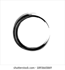 Zen Enso Symbol. Ink Painted Enso Zen Circle. Logo, Emblem-Design. Brush Drawn Buddhist Sign. Fine Art Element. Runde Form streicheln. Original Freestyle Ring. Enso Vektorsymbol.