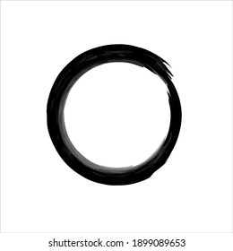 Zen Enso Symbol. Ink Painted Enso Zen Circle. Logo, Emblem Design. Brush Drawn Buddhist Sign. Fine Art Element. Stroke Round Shape. Original Freestyle Ring. Enso Vector Symbol.