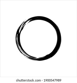 Zen Enso Symbol. Ink Painted Enso Zen Circle. Logo, Emblem Design. Brush Drawn Buddhist Sign. Fine Art Element. Stroke Round Shape. Original Freestyle Ring. Enso Vector Symbol.