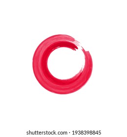 Zen Enso Symbol. Logo, Emblem Design. Watercolor Red Enso Zen Circle. Brush Drawn Buddhist Sign. Enso Vector Symbol. Fine Art Element. Stroke Ink Painted Round Shape. Original Freestyle Ring.