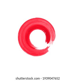 Zen Enso Symbol. Logo, Emblem Design. Watercolor Red Enso Zen Circle. Brush Drawn Buddhist Sign. Enso Vector Symbol. Fine Art Element. Stroke Ink Painted Round Shape. Original Freestyle Ring.