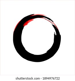 Zen Enso Symbol Vector. Original Freestyle Ring. Hand Painting Enso Zen Circle isolated on transparent. Logo, Emblem Design. Brush Drawn Buddhist Sign. Fine Art Element. Stroke Round Shape.