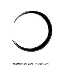 Zen Enso Symbol Vector. Original Freestyle Ring. Hand Painting Enso Zen Circle isolated on transparent. Logo, Emblem Design. Brush Drawn Buddhist Sign. Fine Art Element. Stroke Round Shape.