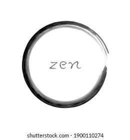 Zen Enso Symbol Vector. Original Freestyle Ring. Hand Painting Enso Zen Circle isolated on transparent. Logo, Emblem Design. Brush Drawn Buddhist Sign. Fine Art Element. Stroke Round Shape.