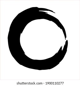 Zen Enso Symbol Vector. Original Freestyle Ring. Hand Painting Enso Zen Circle isolated on transparent. Logo, Emblem Design. Brush Drawn Buddhist Sign. Fine Art Element. Stroke Round Shape.