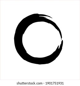 Zen Enso Symbol Vector. Original Freestyle Ring. Hand Painting Enso Zen Circle isolated on transparent. Logo, Emblem Design. Brush Drawn Buddhist Sign. Fine Art Element. Stroke Round Shape.