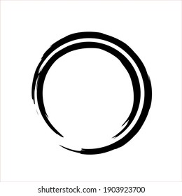 Zen Enso Symbol Vector. Original Freestyle Ring. Hand Painting Enso Zen Circle isolated on transparent. Logo, Emblem Design. Brush Drawn Buddhist Sign. Fine Art Element. Stroke Round Shape.