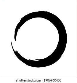 Zen Enso Symbol Vector. Original Freestyle Ring. Hand Painting Enso Zen Circle isolated on transparent. Logo, Emblem Design. Brush Drawn Buddhist Sign. Fine Art Element. Stroke Round Shape.