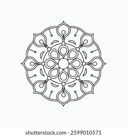 Zen Floral Mandala Line Art, Printable Coloring Sheet for Relaxation.
