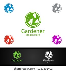 Zen Gardener Logo with Green Garden Environment or Botanical Agriculture Vector Design Illustration 