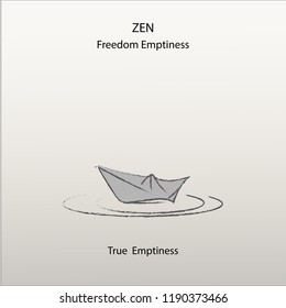 Zen gray paper boat float in the rake art paint brush vector flat icon show freedom from emptiness and balance.  
