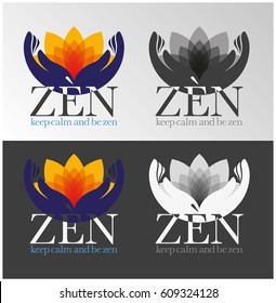ZEN - Hands & Lotus flower abstract vector logo design template. Yoga and Health Beauty farm SPA creative idea. Asian culture concept symbol icon.
