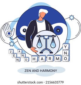 Zen and harmony metaphor, meditation practice. Balance, relaxation, mindfulness. Calm person relaxing. Yoga and spiritual practice, relax, recreation, healthy lifestyle. Japanese cult of mind and body