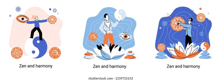 Zen and harmony metaphor, meditation practice. Balance, relaxation, mindfulness. Calm person relaxing. Yoga and spiritual practice, relax, recreation, healthy lifestyle. Japanese cult of mind and body