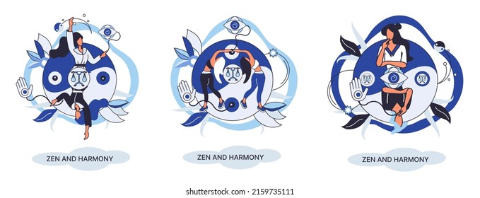 Zen and harmony metaphor, meditation practice. Balance, relaxation, mindfulness. Calm person relaxing. Yoga and spiritual practice, relax, recreation, healthy lifestyle. Japanese cult of mind and body