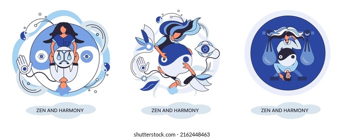 Zen and harmony metaphor, meditation practice. Balance, relaxation, mindfulness. Calm person relaxing. Yoga and spiritual practice, relax, recreation, healthy lifestyle. Japanese cult of mind and body