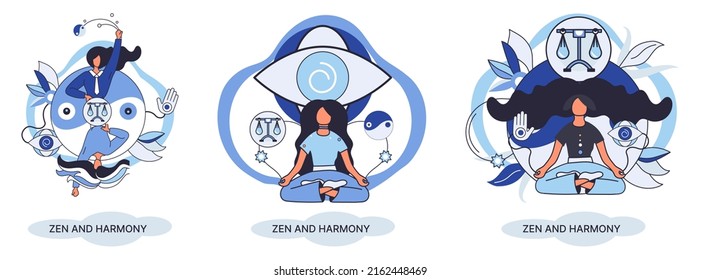 Zen and harmony metaphor, meditation practice. Balance, relaxation, mindfulness. Calm person relaxing. Yoga and spiritual practice, relax, recreation, healthy lifestyle. Japanese cult of mind and body