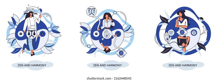 Zen and harmony metaphor, meditation practice. Balance, relaxation, mindfulness. Calm person relaxing. Yoga and spiritual practice, relax, recreation, healthy lifestyle. Japanese cult of mind and body