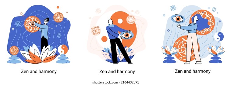 Zen and harmony metaphor, meditation practice. Balance, relaxation, mindfulness. Calm person relaxing. Yoga and spiritual practice, relax, recreation, healthy lifestyle. Japanese cult of mind and body