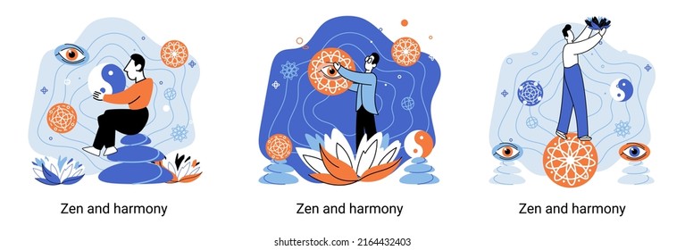 Zen and harmony metaphor, meditation practice. Balance, relaxation, mindfulness. Calm person relaxing. Yoga and spiritual practice, relax, recreation, healthy lifestyle. Japanese cult of mind and body