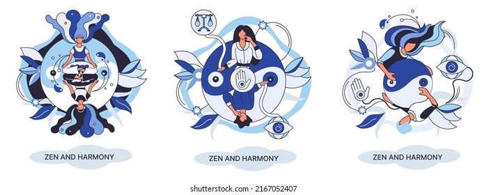 Zen and harmony metaphor, meditation practice. Balance, relaxation, mindfulness. Calm person relaxing. Yoga and spiritual practice, relax, recreation, healthy lifestyle. Japanese cult of mind and body