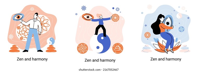 Zen and harmony metaphor, meditation practice. Balance, relaxation, mindfulness. Calm person relaxing. Yoga and spiritual practice, relax, recreation, healthy lifestyle. Japanese cult of mind and body