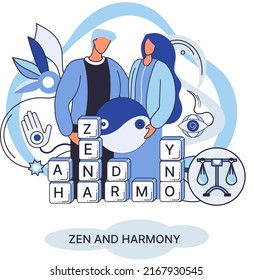 Zen and harmony metaphor, meditation practice. Balance, relaxation, mindfulness. Calm person relaxing. Yoga and spiritual practice, relax, recreation, healthy lifestyle. Japanese cult of mind and body