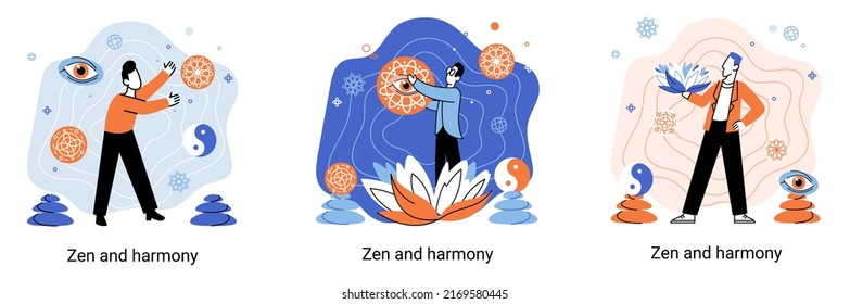 Zen and harmony metaphor, meditation practice. Balance, relaxation, mindfulness. Calm person relaxing. Yoga and spiritual practice, relax, recreation, healthy lifestyle. Japanese cult of mind and body