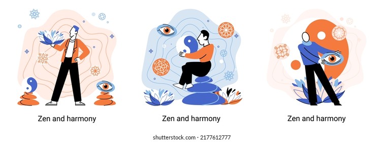 Zen and harmony metaphor, meditation practice. Balance, relaxation, mindfulness. Calm person relaxing. Yoga and spiritual practice, relax, recreation, healthy lifestyle. Japanese cult of mind and body