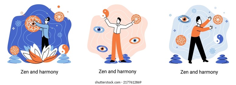 Zen and harmony metaphor, meditation practice. Balance, relaxation, mindfulness. Calm person relaxing. Yoga and spiritual practice, relax, recreation, healthy lifestyle. Japanese cult of mind and body