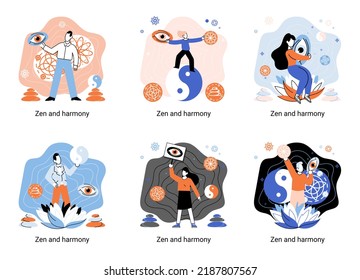 Zen and harmony metaphor, meditation practice. Balance, relaxation, mindfulness. Calm person relaxing. Yoga and spiritual practice, relax, recreation, healthy lifestyle. Japanese cult of mind and body