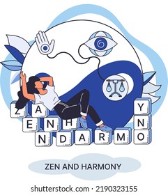 Zen and harmony metaphor, meditation practice. Balance, relaxation, mindfulness. Calm person relaxing. Yoga and spiritual practice, relax, recreation, healthy lifestyle. Japanese cult of mind and