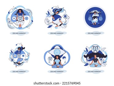 Zen and harmony metaphor, meditation practice. Balance, relaxation, mindfulness. Calm person relaxing. Yoga and spiritual practice, relax, recreation, healthy lifestyle. Japanese cult of mind and body