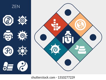 zen icon set. 13 filled zen icons.  Simple modern icons about  - Buddha, Yoga, Yin yang, Om, Buddhism, Chakra, Bamboo, Zen