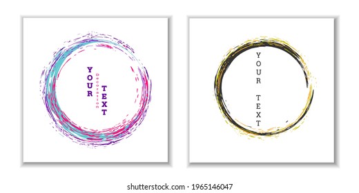 Zen ink circle emblem. Set. Paint strokes. Multi-colored strokes. Design template for the design of banners, posters, booklets, covers, magazines. EPS 10