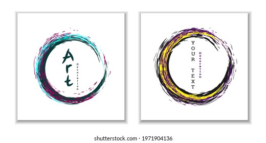 Zen ink circle emblem. Set. Paint strokes. Multi-colored strokes. Design template for the design of banners, posters, booklets, covers, magazines. EPS 10