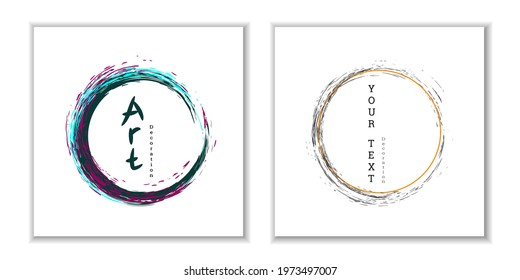 Zen ink circle emblem. Set. Paint strokes. Multi-colored strokes. Design template for the design of banners, posters, booklets, covers, magazines. EPS 10