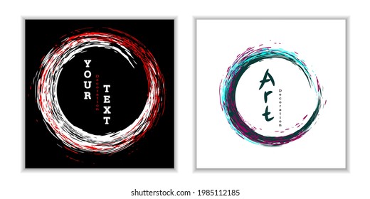Emblema del círculo de tinta zen. Establecer. Pintar golpes. Golpes multicolores. Plantilla de diseño para el diseño de carteles, carteles, folletos, portadas, revistas. EPS 10