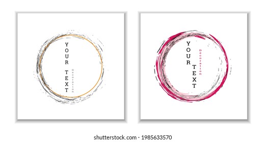Zen ink circle emblem. Set. Paint strokes. Multi-colored strokes. Design template for the design of banners, posters, booklets, covers, magazines. EPS 10