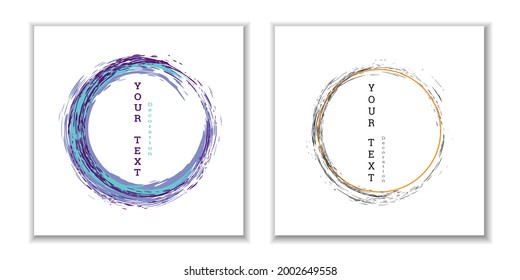 Zen ink circle emblem. Set. Paint strokes. Multi-colored strokes. Design template for the design of banners, posters, booklets, covers, magazines. EPS 10