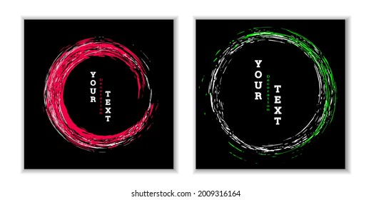 Zen ink circle emblem. Set. Paint strokes. Multi-colored strokes. Design template for the design of banners, posters, booklets, covers, magazines. EPS 10
