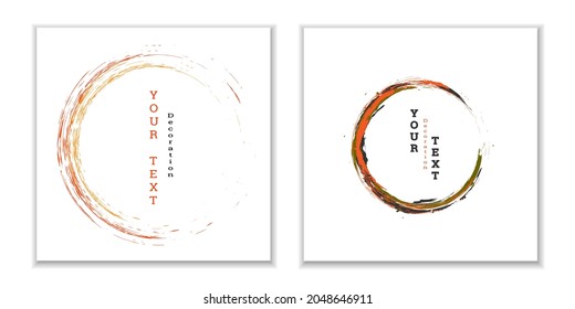 Zen ink circle emblem. Set. Paint strokes. Multi-colored strokes. Design template for the design of banners, posters, booklets, covers, magazines. EPS 10