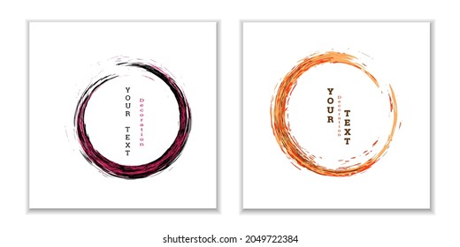 Zen ink circle emblem. Set. Paint strokes. Multi-colored strokes. Design template for the design of banners, posters, booklets, covers, magazines. EPS 10