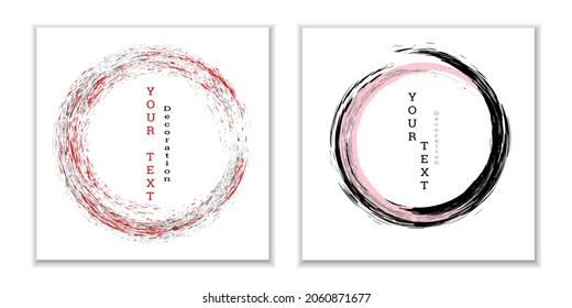 Zen ink circle emblem. Set. Paint strokes. Multi-colored strokes. Design template for the design of banners, posters, booklets, covers, magazines. EPS 10