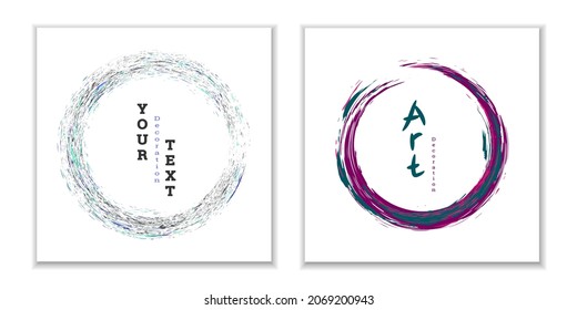 Zen ink circle emblem. Set. Paint strokes. Multi-colored strokes. Design template for the design of banners, posters, booklets, covers, magazines. EPS 10